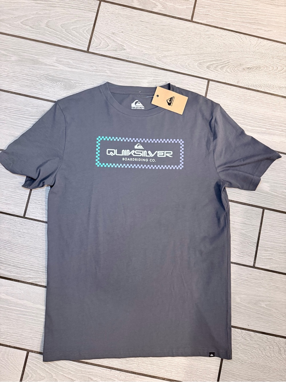 Quiksilver  Charcoal Tee with Teal & Lavender Logo size 18/20